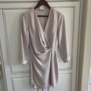 Allsaints Rila Dress Stone Beige Wrap Crossover Preppy Womens Size 6